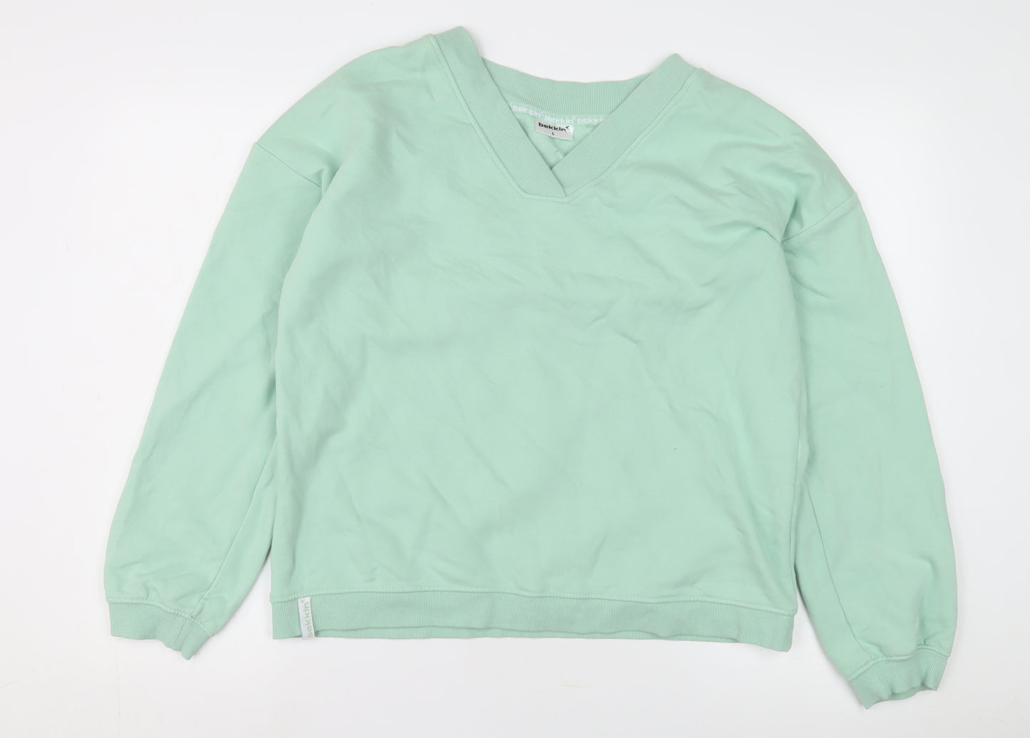 bekkin Women's Green V-Neck Pullover Sweatshirt, Size L