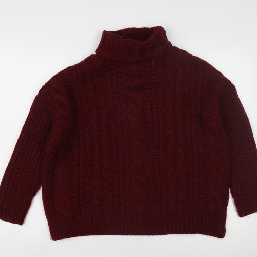 Dex Women's Red Cable-Knit Roll Neck Jumper, Size S