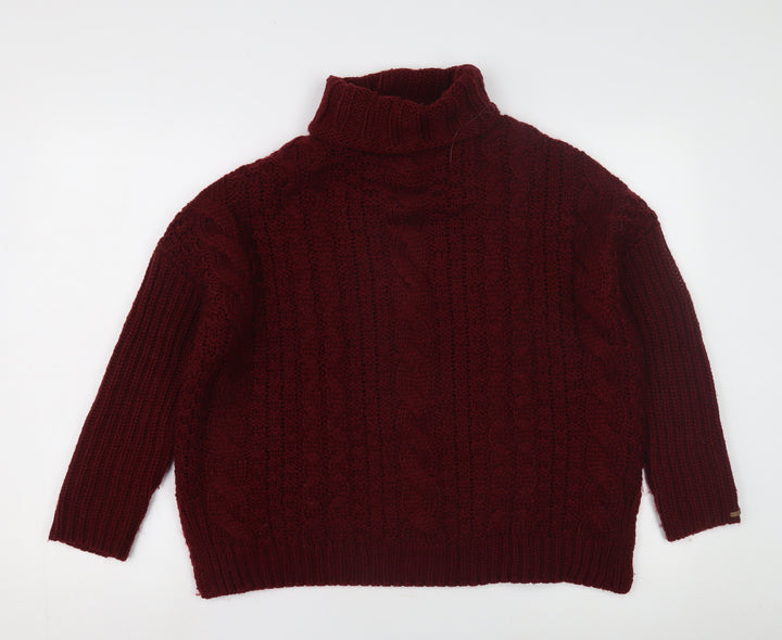 Dex Women's Red Cable-Knit Roll Neck Jumper, Size S