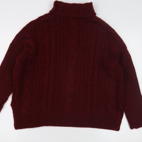 Dex Women's Red Cable-Knit Roll Neck Jumper, Size S
