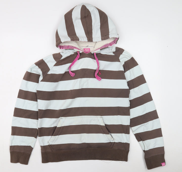 Joules Women's Striped Brown Ivory Hoodie Size 12
