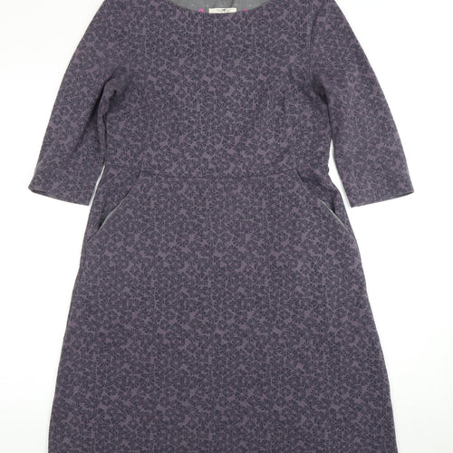 White Stuff Grey Geometric 3/4 Sleeve Women's Dress Size 12
