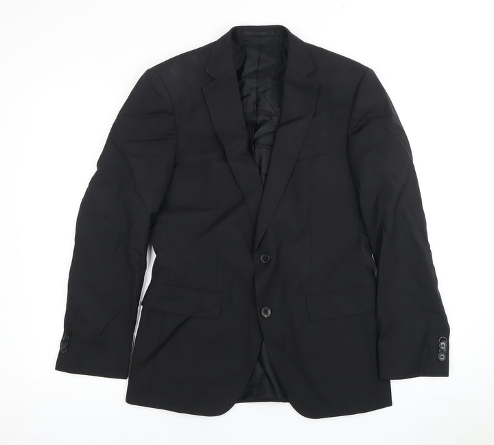 BOSS Men's Black Blazer, UK 46, Wool & Silk Jacket