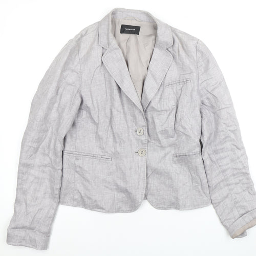 TURNOVER Women's Grey Linen Blazer, Size 12, Two-Button
