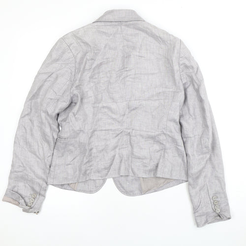 TURNOVER Women's Grey Linen Blazer, Size 12, Two-Button