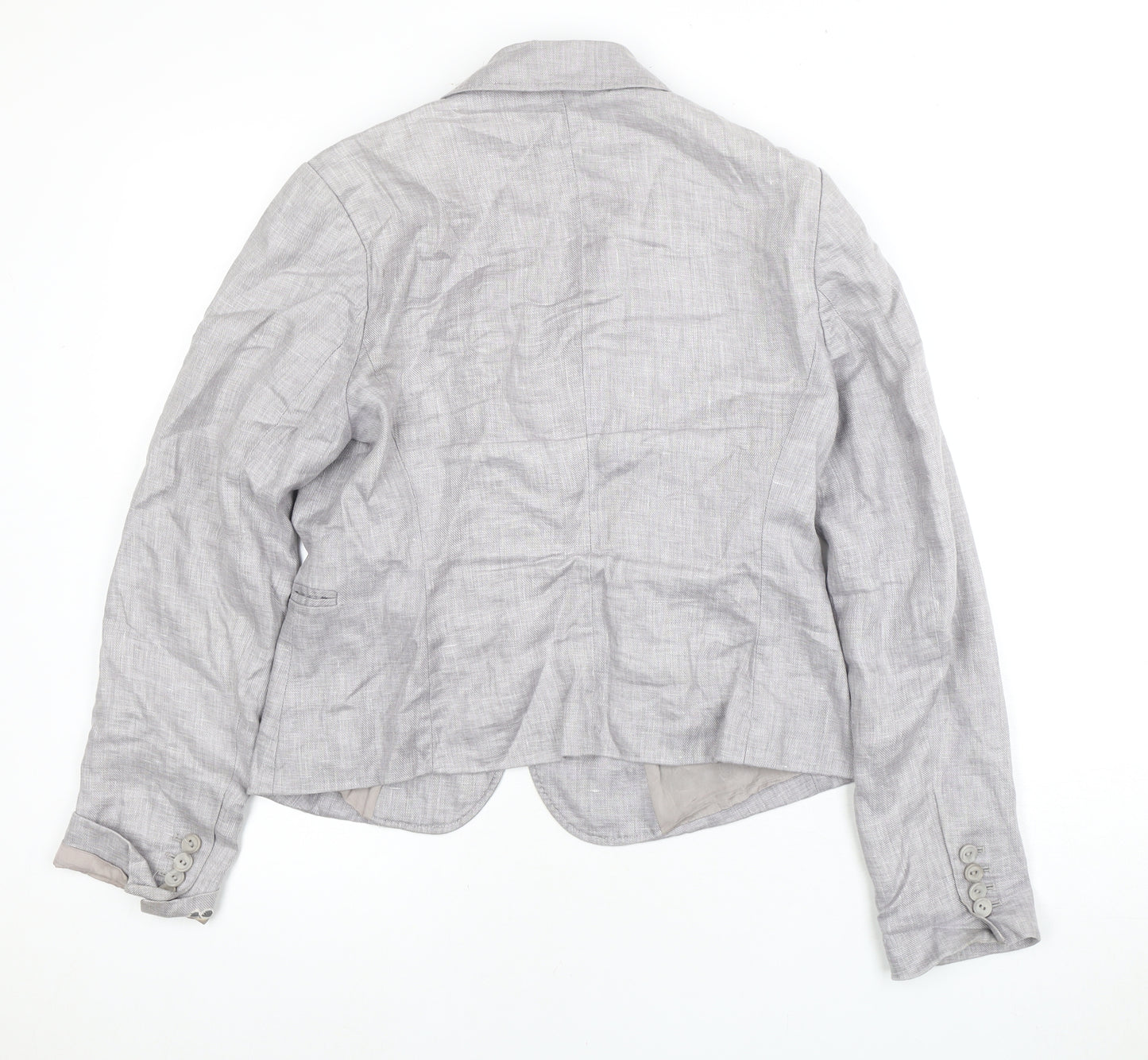 TURNOVER Women's Grey Linen Blazer, Size 12, Two-Button