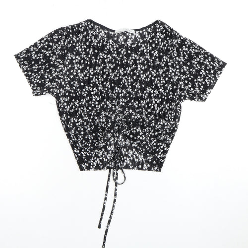 Pull&Bear Women's Black Floral Cropped Blouse Size 12