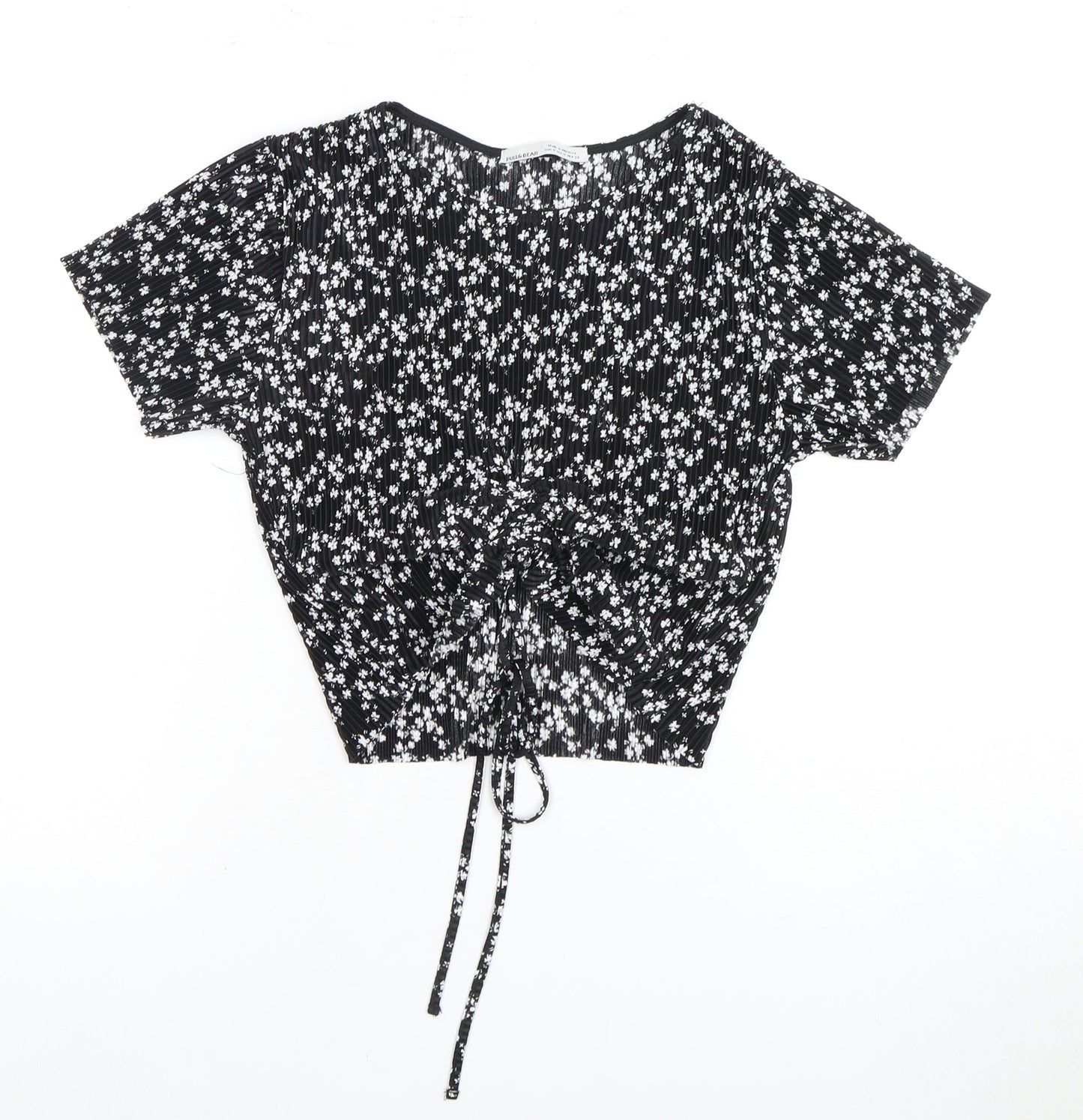 Pull&Bear Women's Black Floral Cropped Blouse Size 12