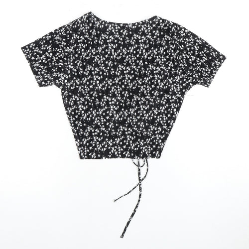 Pull&Bear Women's Black Floral Cropped Blouse Size 12
