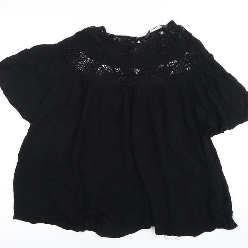 Zara Women Black 2XS High Neck Flutter Sleeve Top