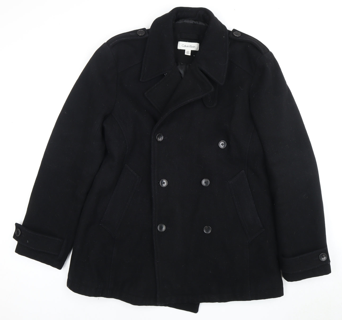 Calvin Klein Men's Black Wool Pea Coat Size L