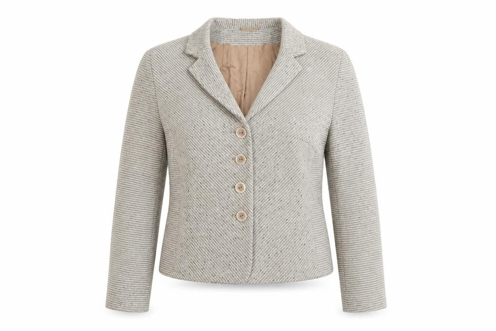 Front view of Alex & Co. Women's Beige Bouclé Blazer, size 16