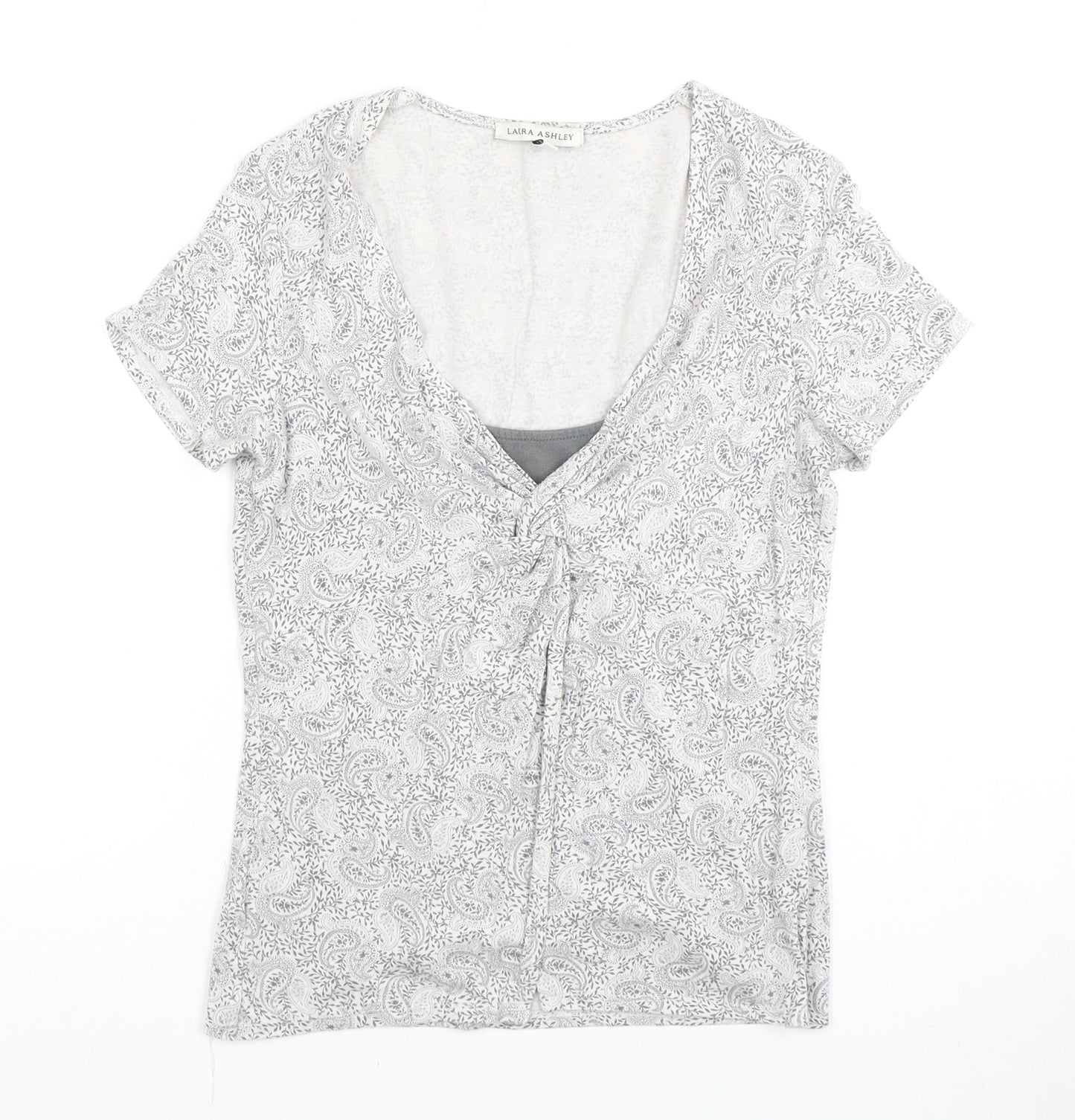 Laura Ashley Women's Grey Paisley V-Neck Top Size 8
