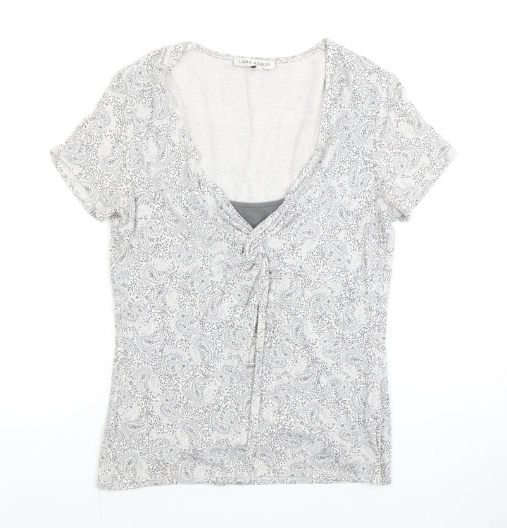 Laura Ashley Women's Grey Paisley V-Neck Top Size 8
