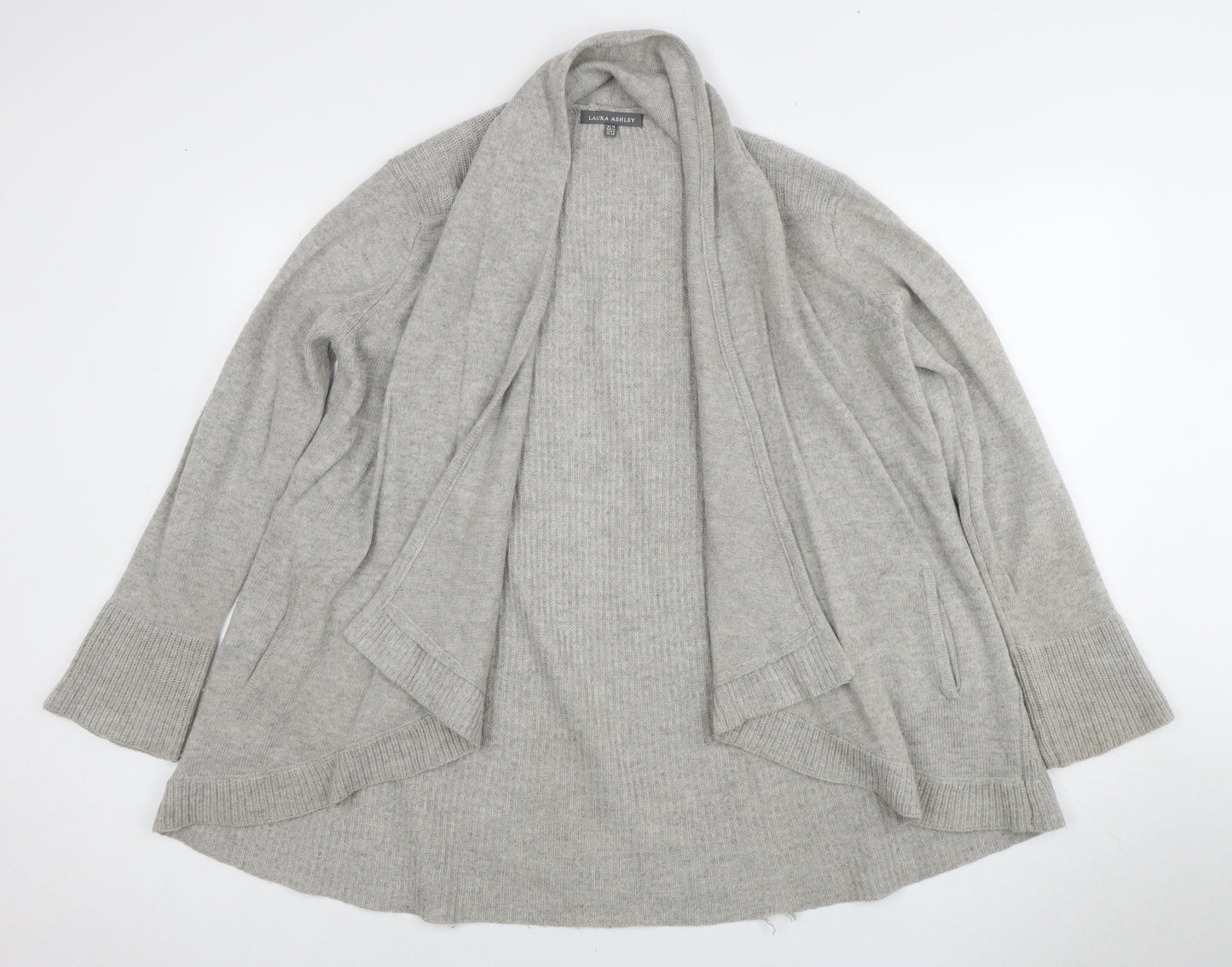 Laura Ashley Women's Grey Open Front Cardigan Wool Knit Size 12