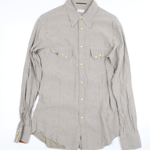 Paul Smith Unisex Beige Striped Linen Button-Up Shirt