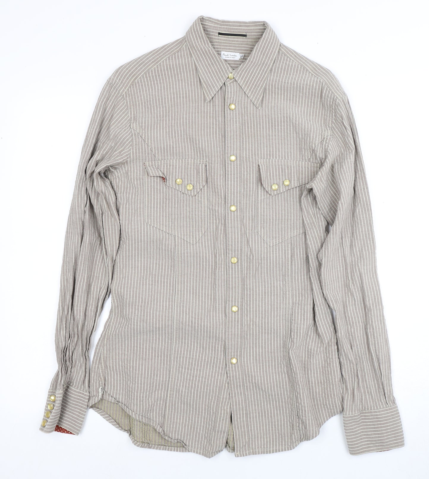 Paul Smith Unisex Beige Striped Linen Button-Up Shirt