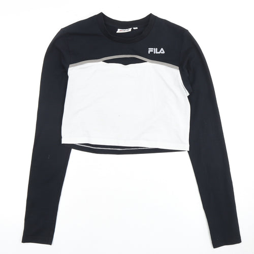 FILA Women's Black/White Cropped T-Shirt, Size M, Casual