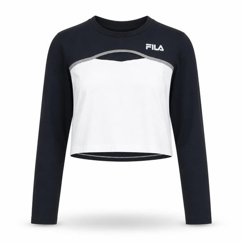 FILA Women's Black/White Cropped T-Shirt, Size M, Casual