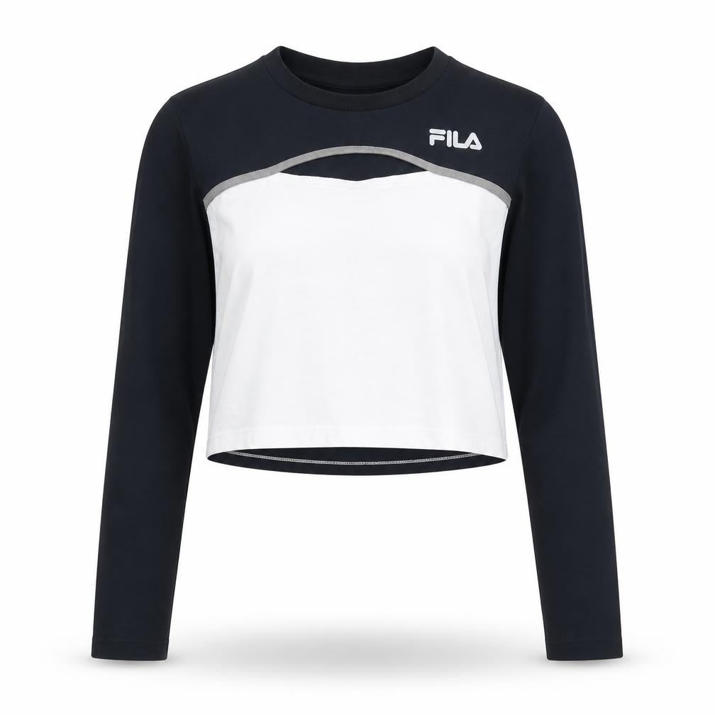 FILA Women's Black/White Cropped T-Shirt, Size M, Casual