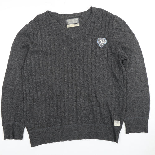 Soulcal & Co Men's Grey V-Neck Cable-Knit Pullover S