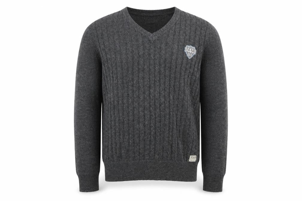 Front view of SoulCal Men's Grey V-Neck Cable-Knit Pullover S