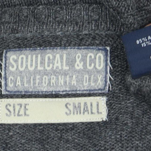Soulcal & Co Men's Grey V-Neck Cable-Knit Pullover S