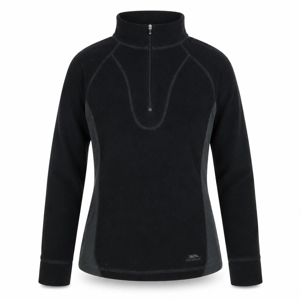 Front view of Trespass Women's Black 1/2 Zip Pullover Sweatshirt XS