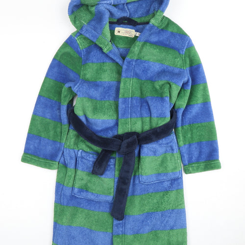 Joules Boys Blue and Green Striped Fleece Robe - Hooded & Belted 5-6 Years