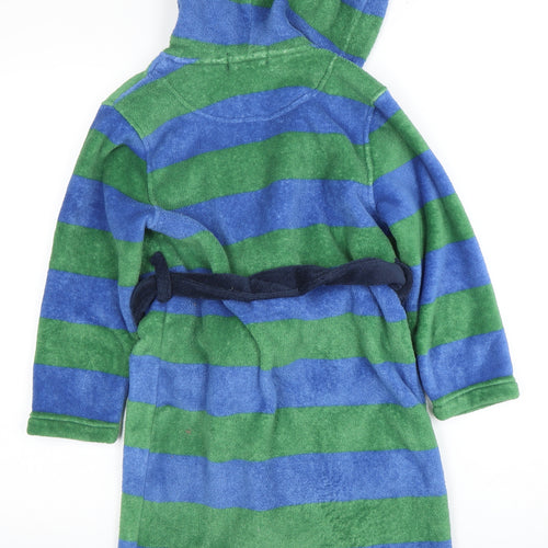 Joules Boys Blue and Green Striped Fleece Robe - Hooded & Belted 5-6 Years