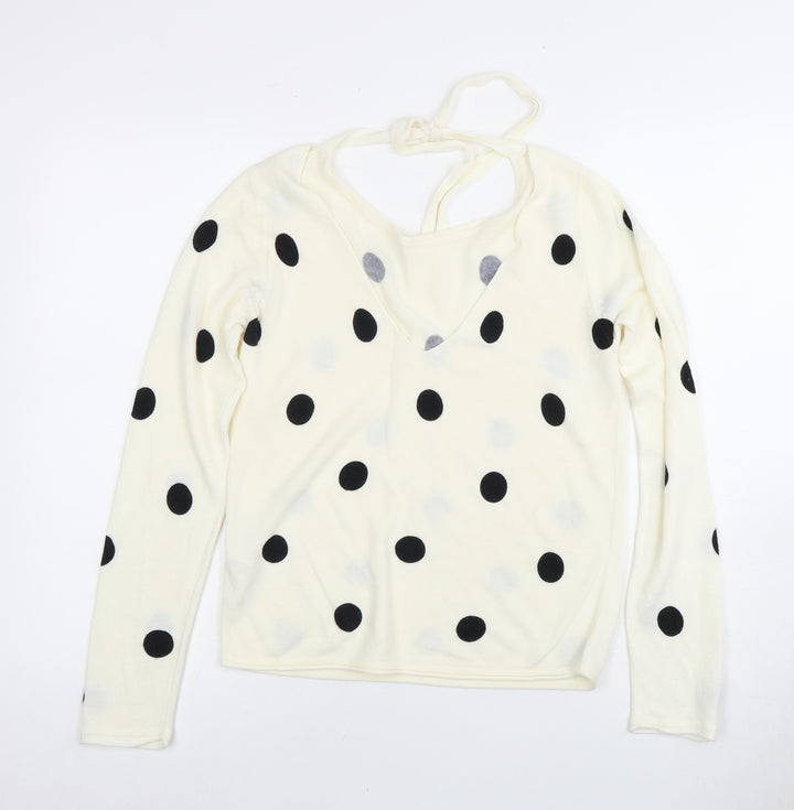 JACQUELINE de YONG Women's Ivory V-Neck Jumper M