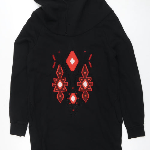 Billabong Black Hooded Dress M - Geometric Embroidery