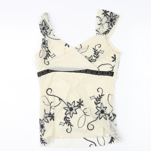 Next Women's Beige Embroidered Blouse Size 8