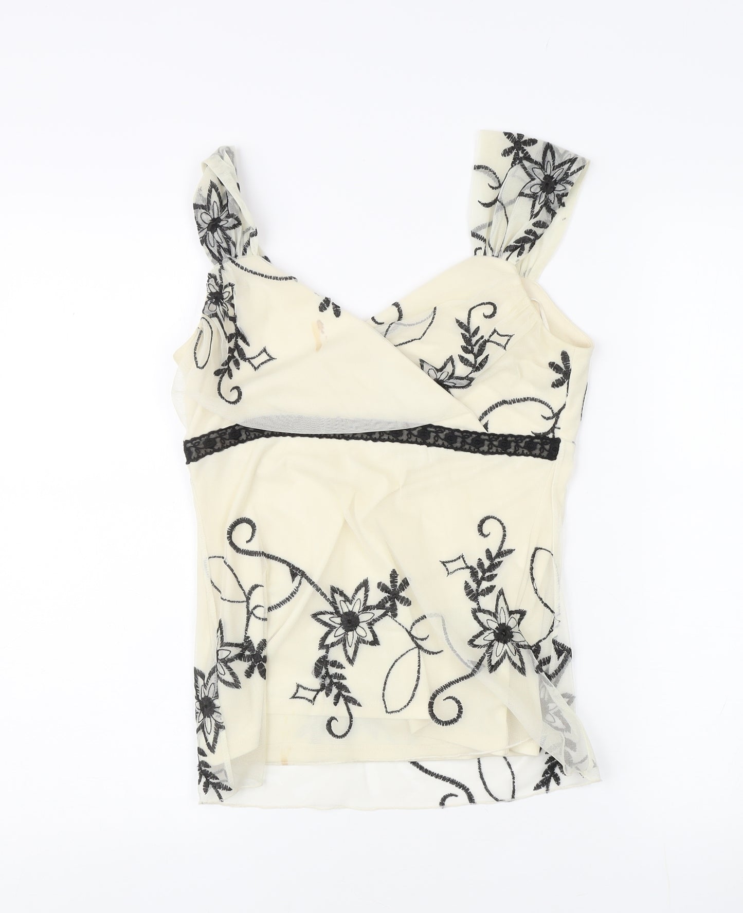 Next Women's Beige Embroidered Blouse Size 8