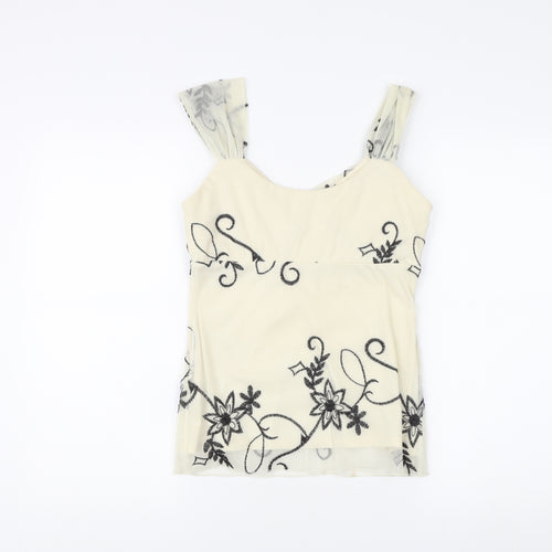 Next Women's Beige Embroidered Blouse Size 8