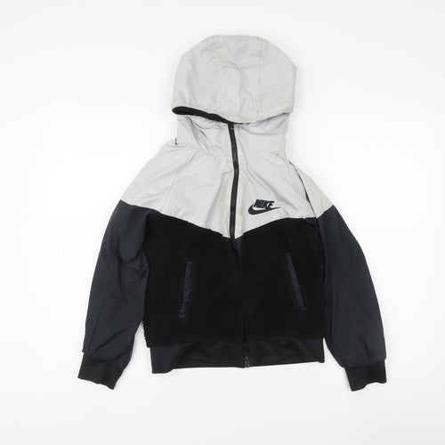Nike Unisex Kids Black Grey Hooded Jacket, 8-9 Years, Colourblock
