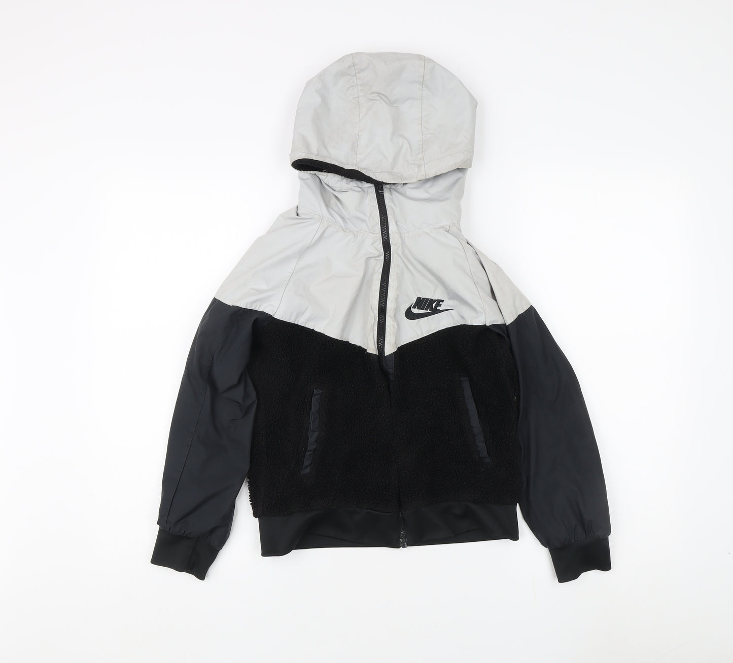 Nike Unisex Kids Black Grey Hooded Jacket, 8-9 Years, Colourblock