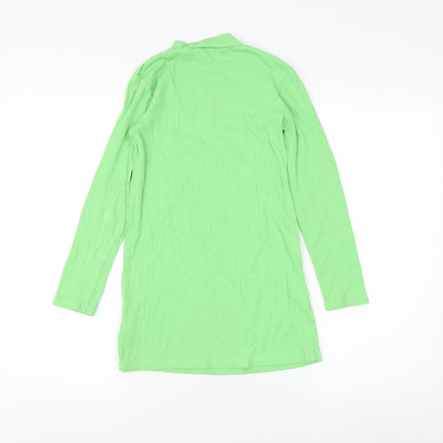 H&M Girls Green High Neck Long Sleeve Dress 10-12Y