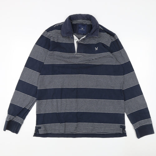 Crew Clothing Men’s Blue Striped Collared Sweatshirt L