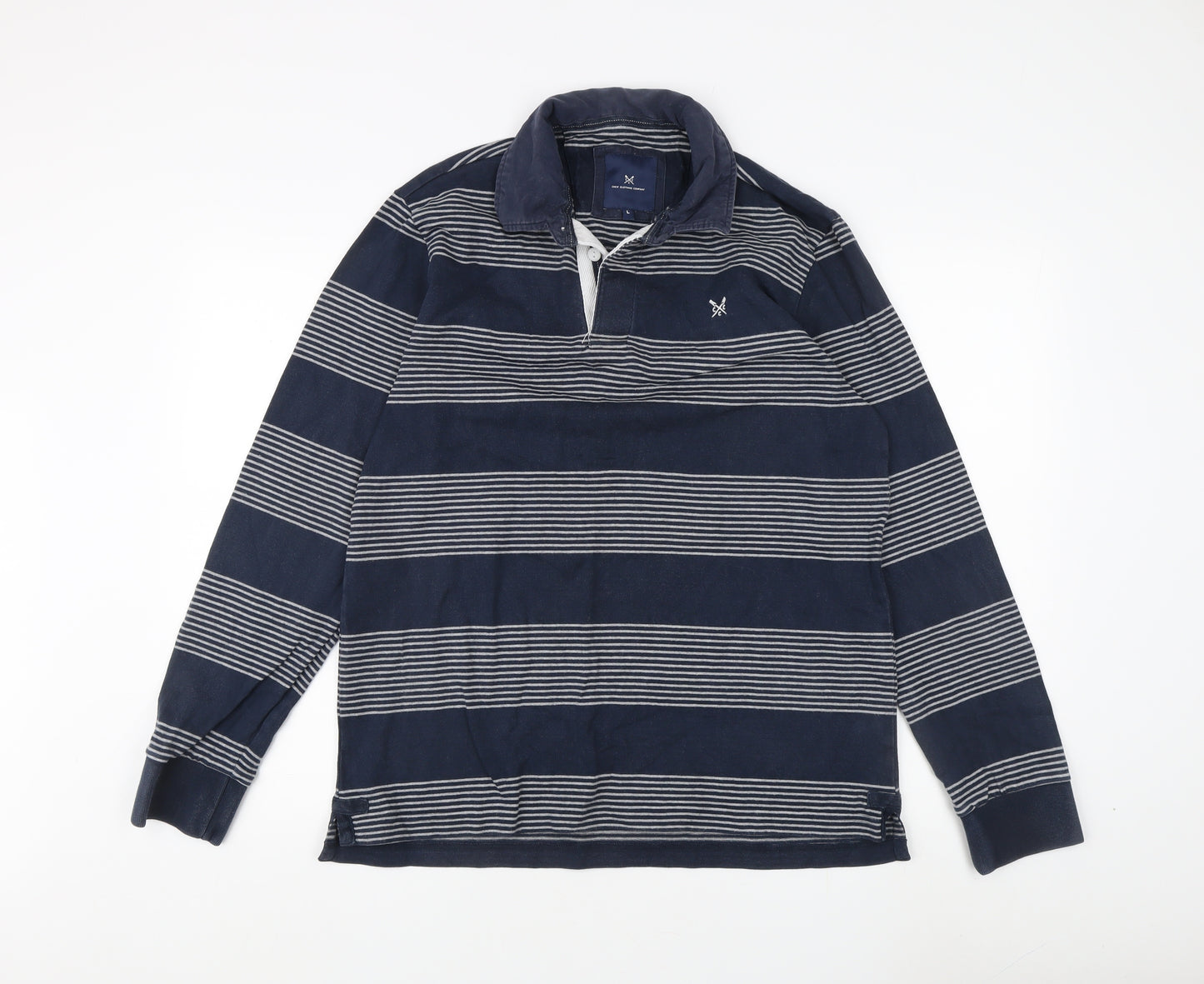Crew Clothing Men’s Blue Striped Collared Sweatshirt L