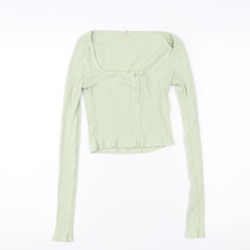 Urban Outfitters Women's Green Cropped Long Sleeve Top - Size S
