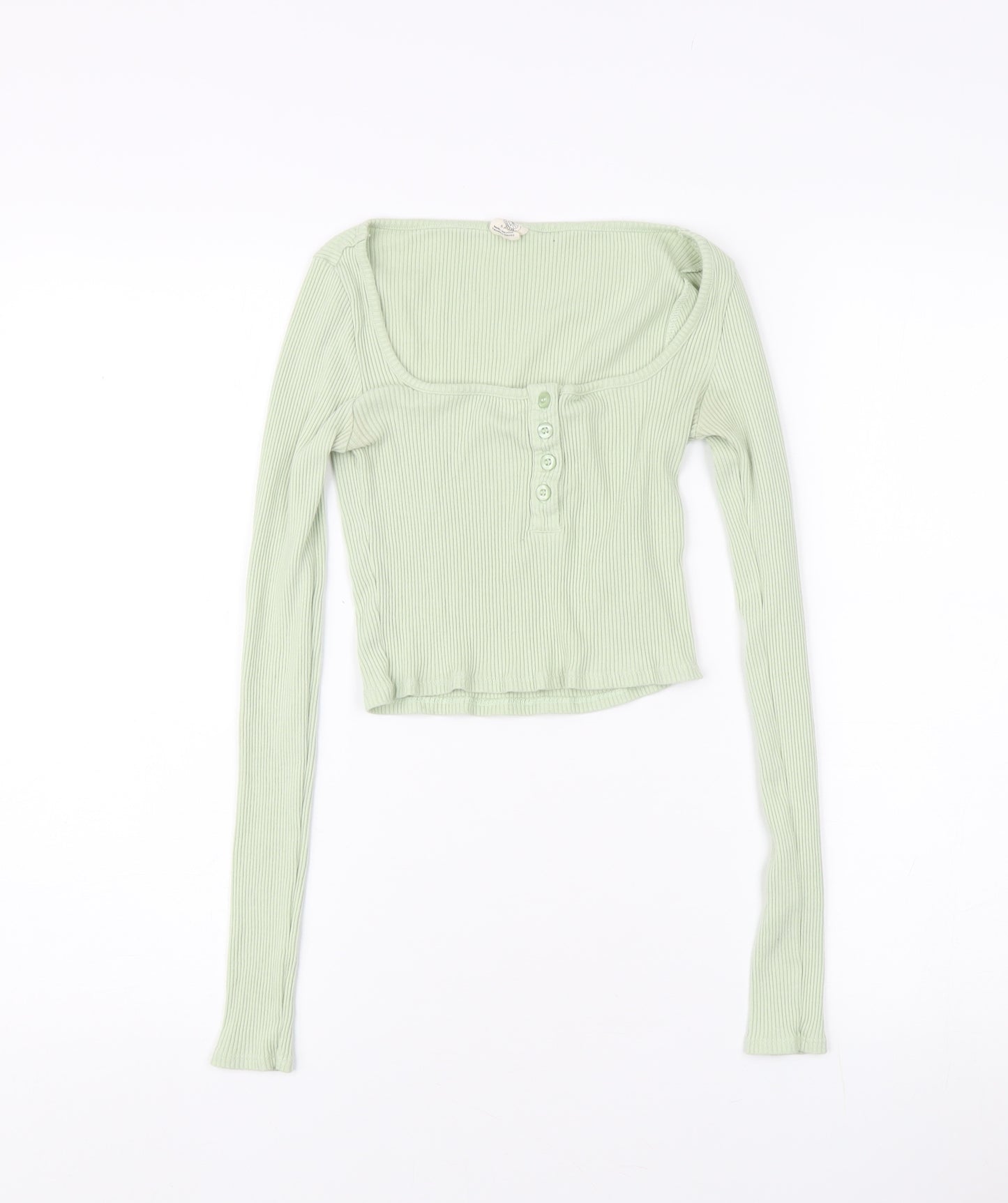 Urban Outfitters Women's Green Cropped Long Sleeve Top - Size S