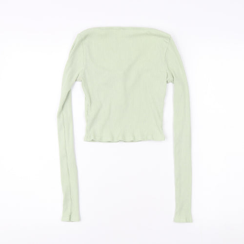 Urban Outfitters Women's Green Cropped Long Sleeve Top - Size S