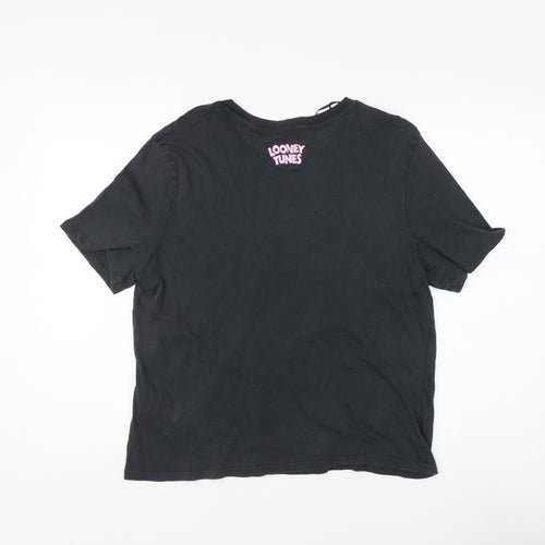H&M Unisex Black Cartoon M T-Shirt, Casual Style