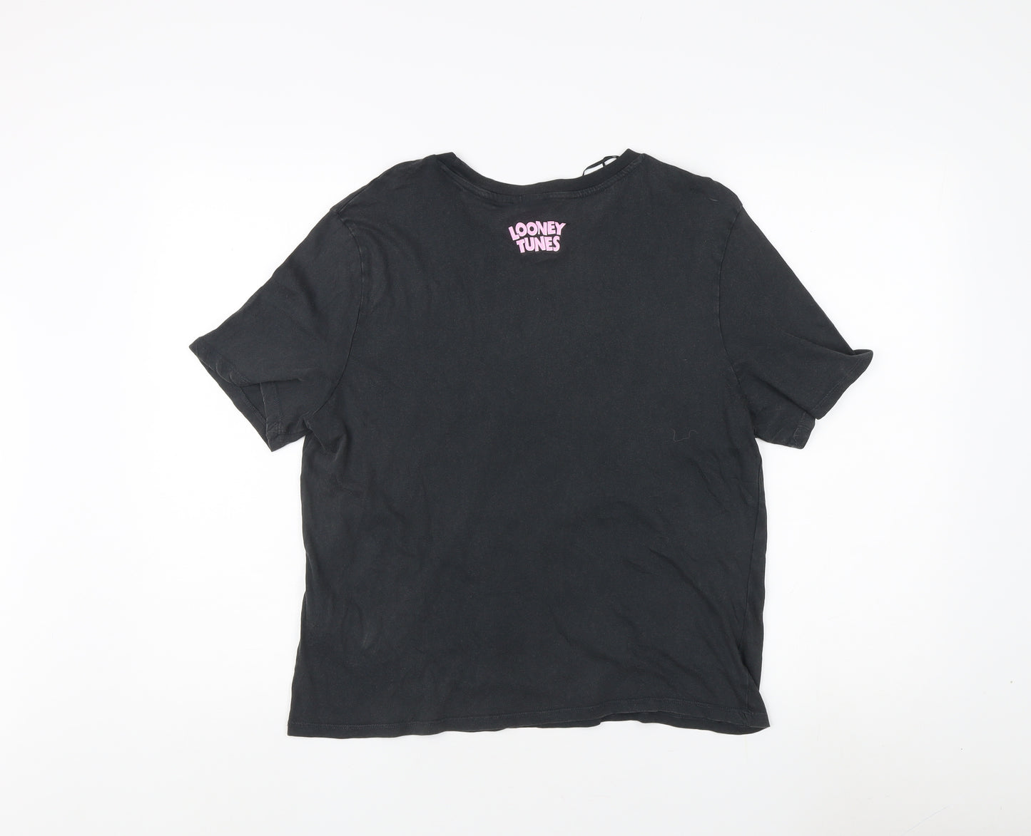 H&M Unisex Black Cartoon M T-Shirt, Casual Style