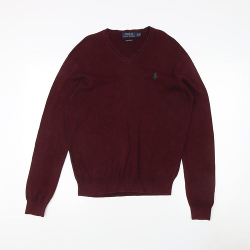 Ralph Lauren Men's Red V-Neck Cotton Jumper - Size S