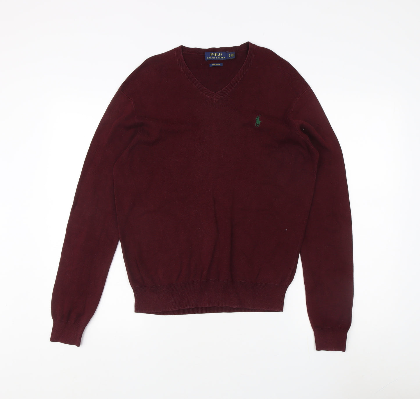 Ralph Lauren Men's Red V-Neck Cotton Jumper - Size S