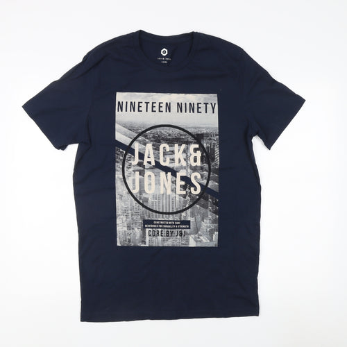 Jack & Jones Men's Blue Graphic Print T-Shirt L