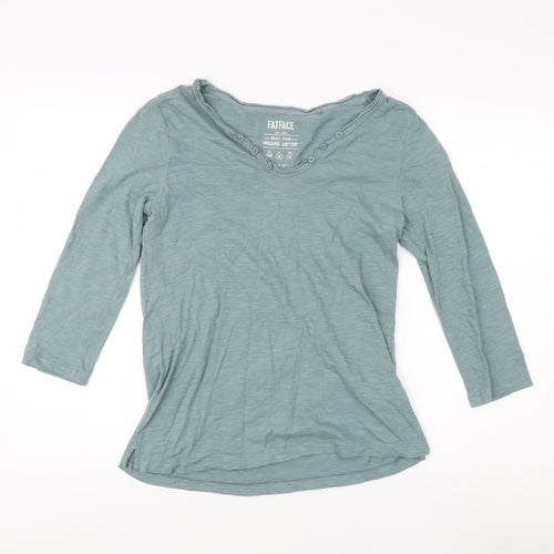 FatFace Women's Blue T-Shirt Size 8 with V-Neck