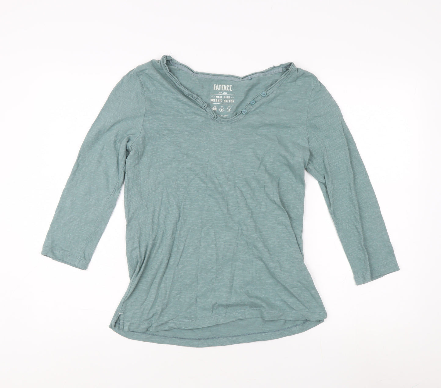 FatFace Women's Blue T-Shirt Size 8 with V-Neck